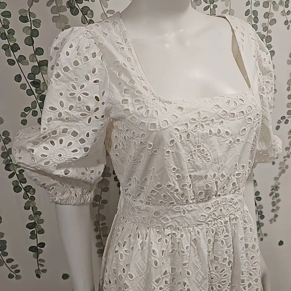 Nordstrom COTTON EYELET MIDI DRESS IN IVORY CLOUD SZ M - Picture 4 of 13
